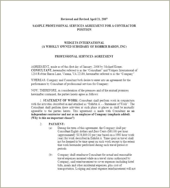 Free Contract For Services Agreement Template