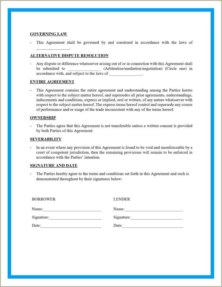 Free Contract Template For Borrowing Money