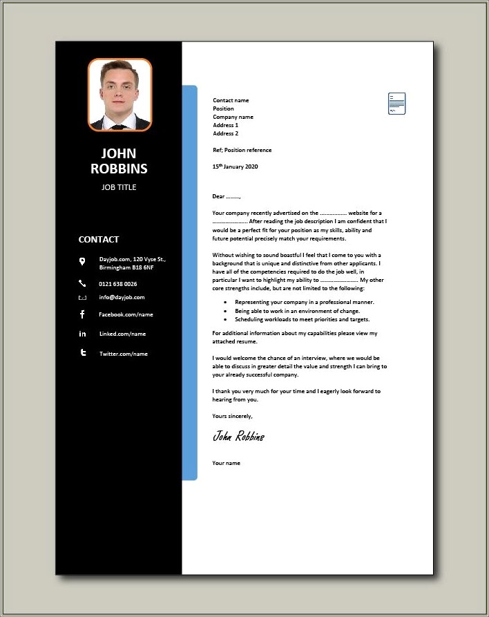 Free Cover Letter For Cv Template