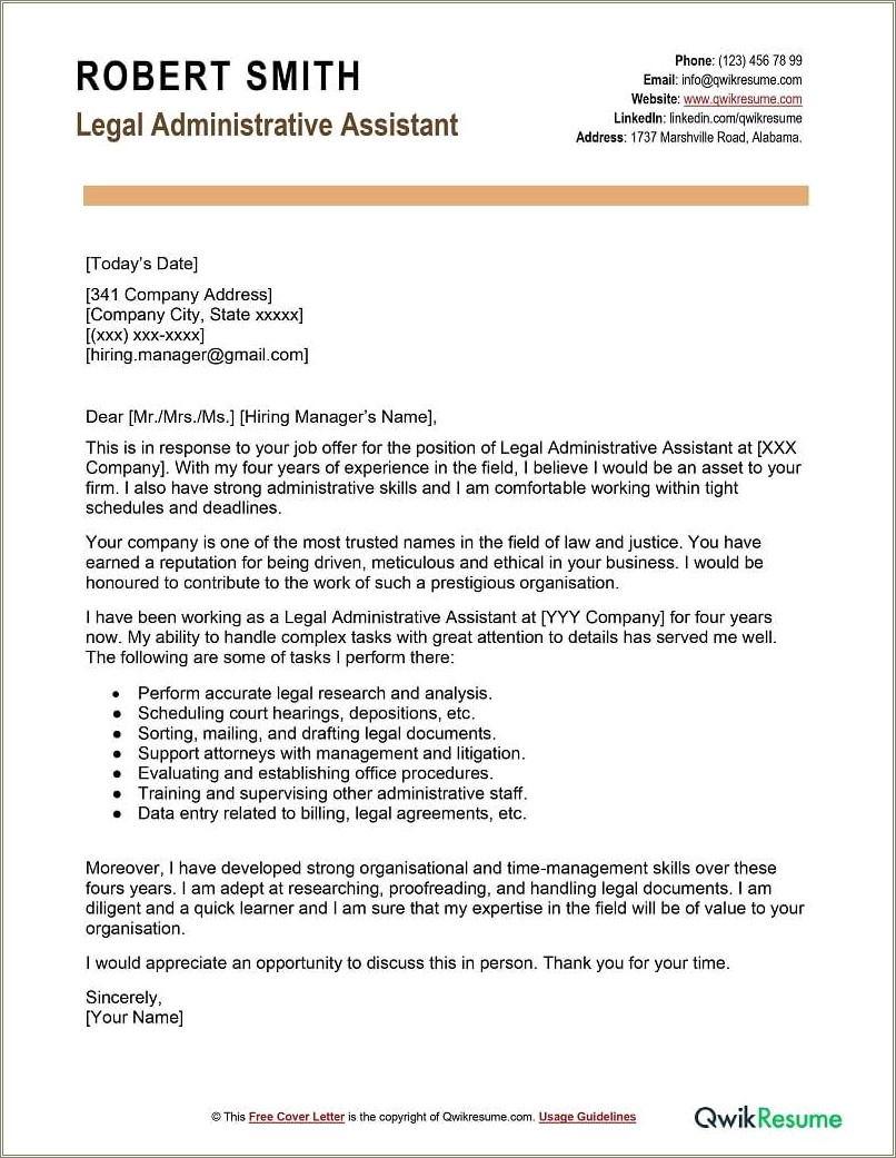 Free Cover Letter Template Administrative Assistant