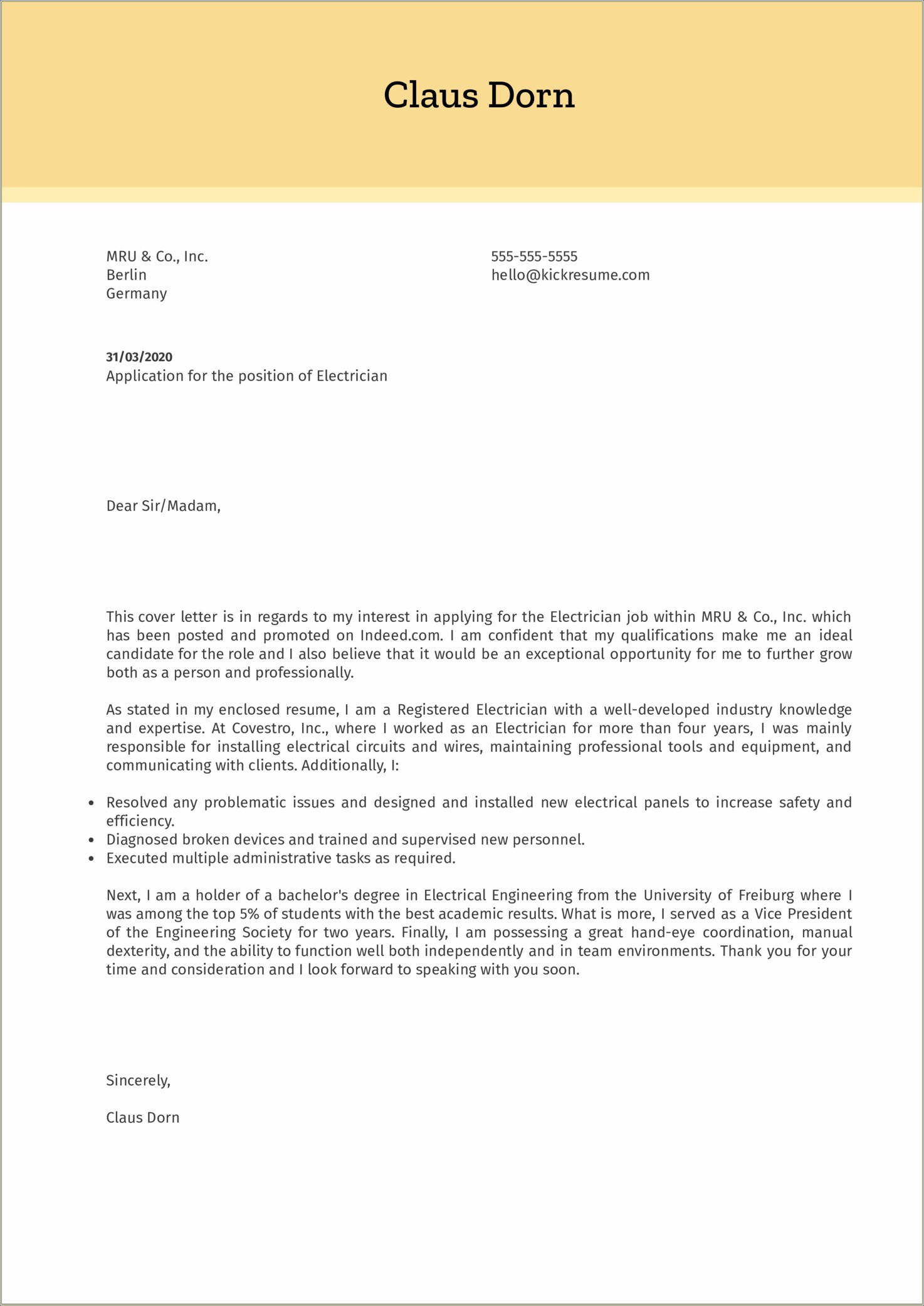 Free Cover Letter Template Electronic Technician