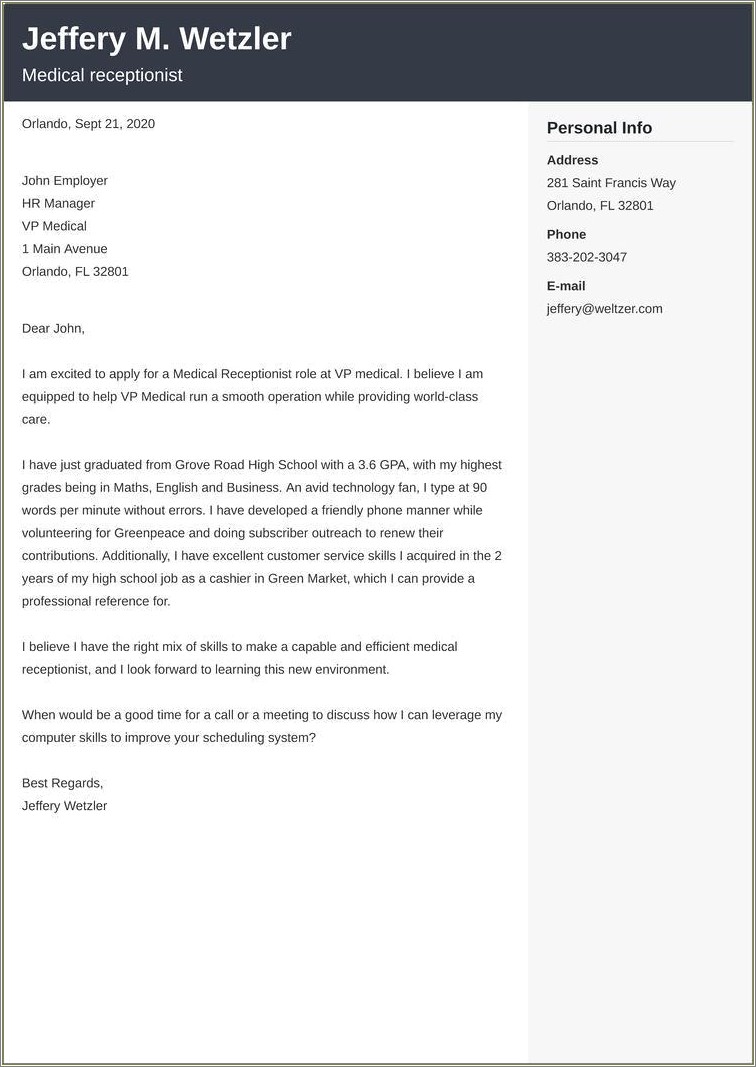 Free Cover Letter Template For Receptionist