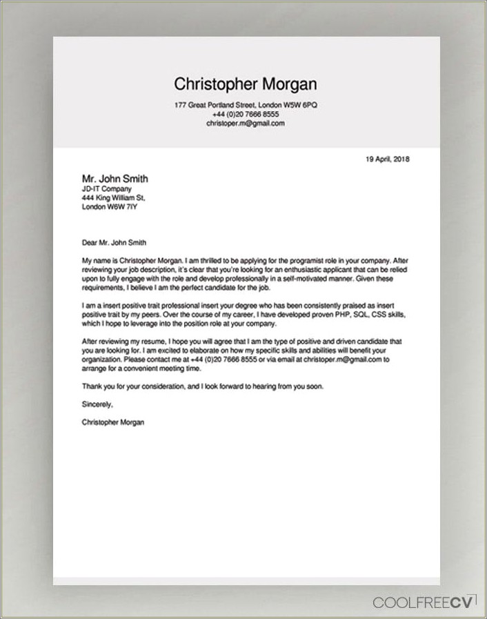 Free Cover Letter Templates For Internships
