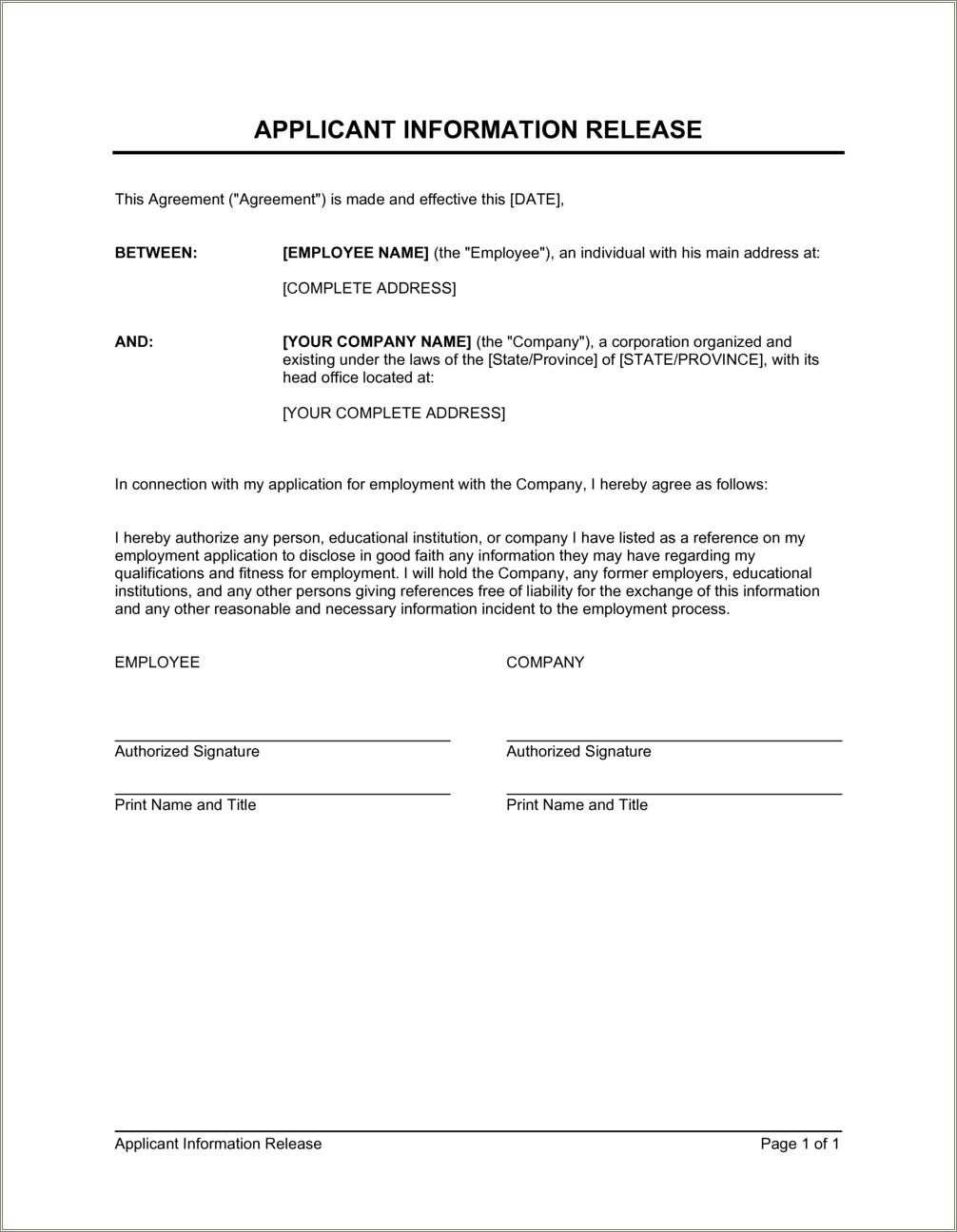 Free Credit Report Authorization Form Template