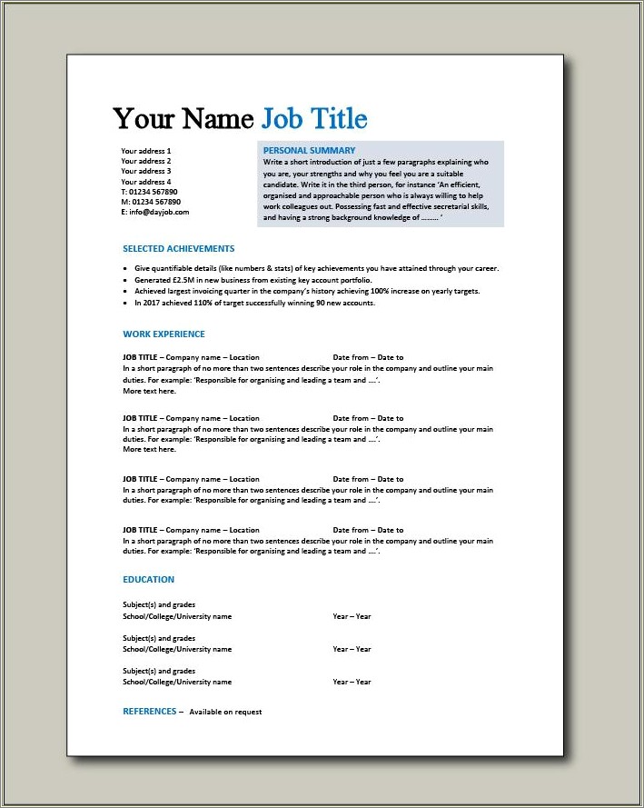 Free Cv Template 2018 South Africa