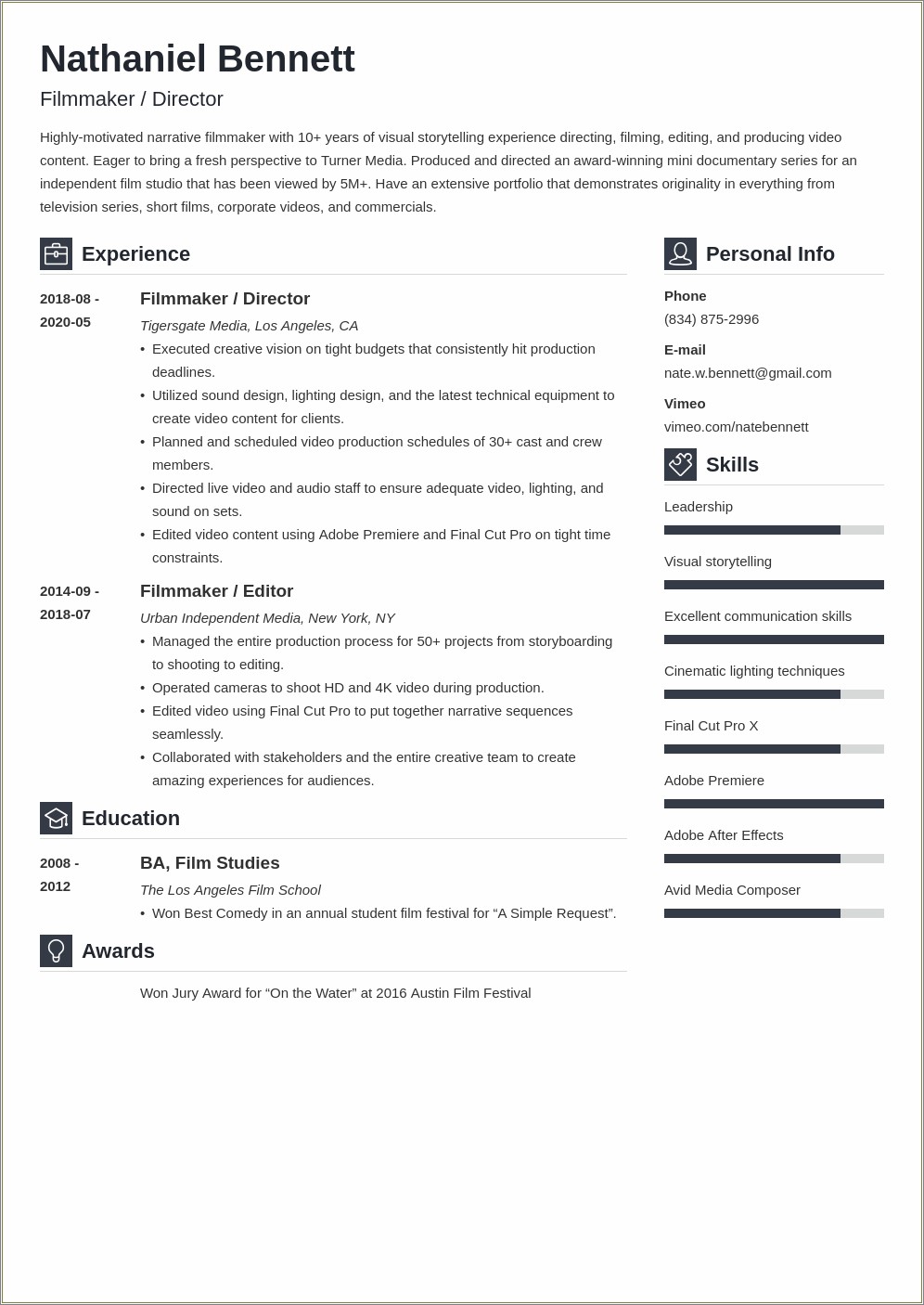Free Cv Template For Film Industry
