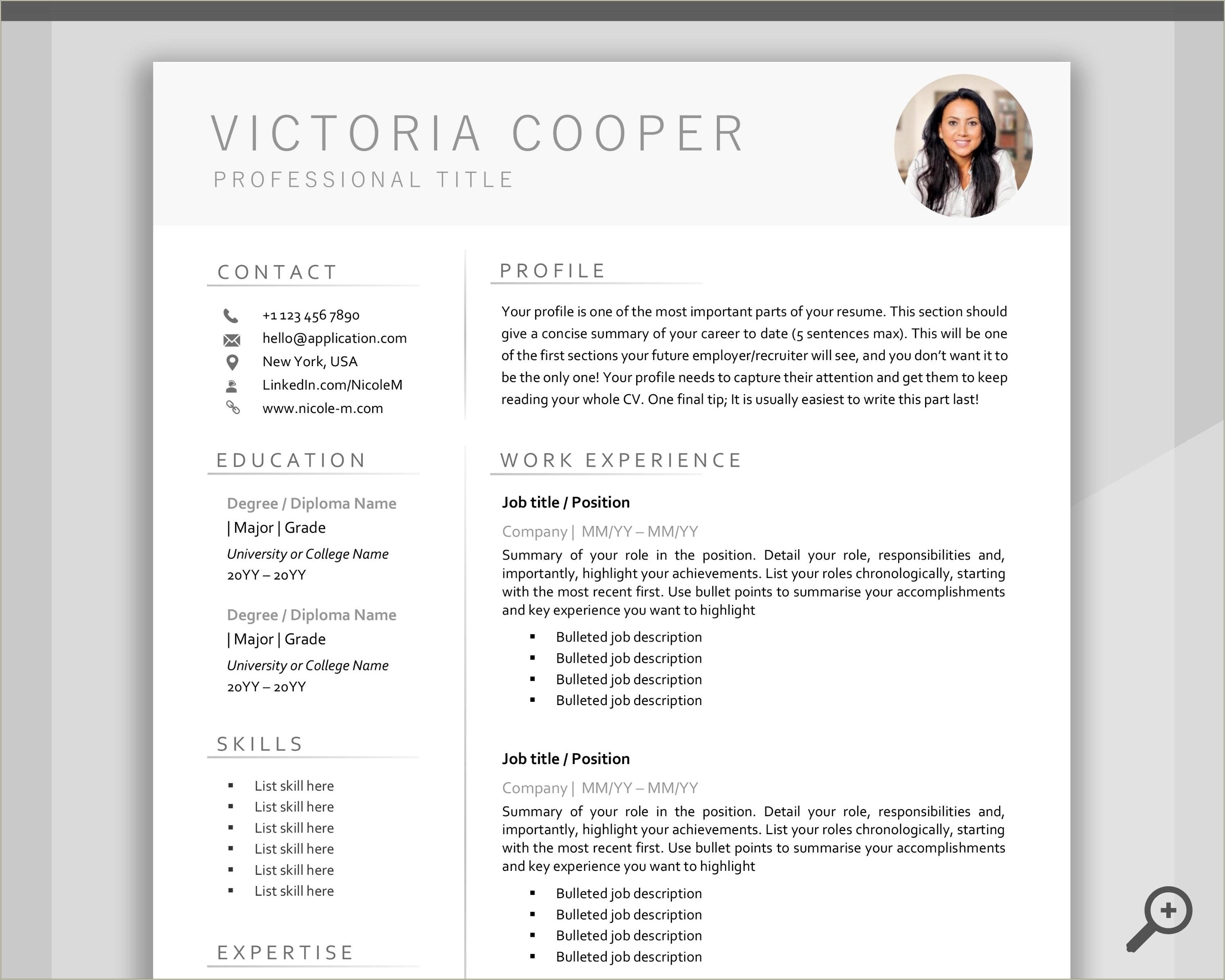 Free Cv Template Uk With Photo