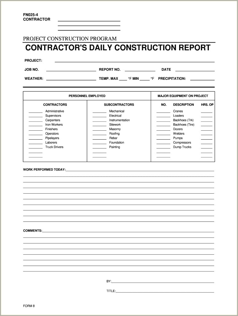 Free Daily Construction Report Template Pdf