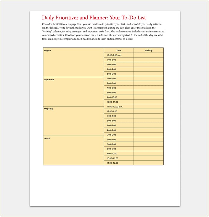 Free Daily Schedule Template For Sales
