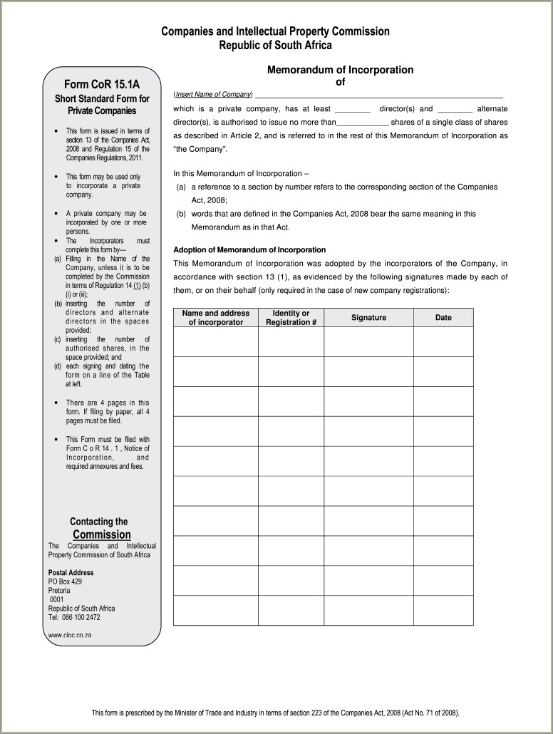 Free Directors Agreement Template South Africa