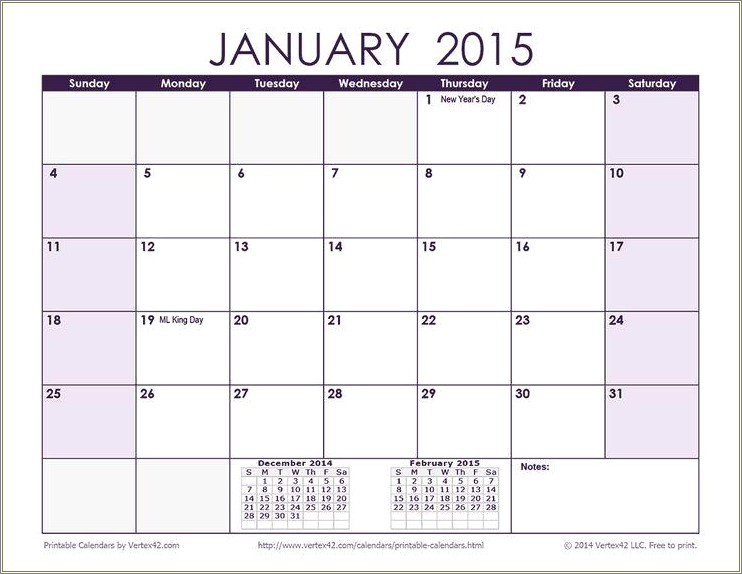 Free Download 2015 Monthly Calendar Template