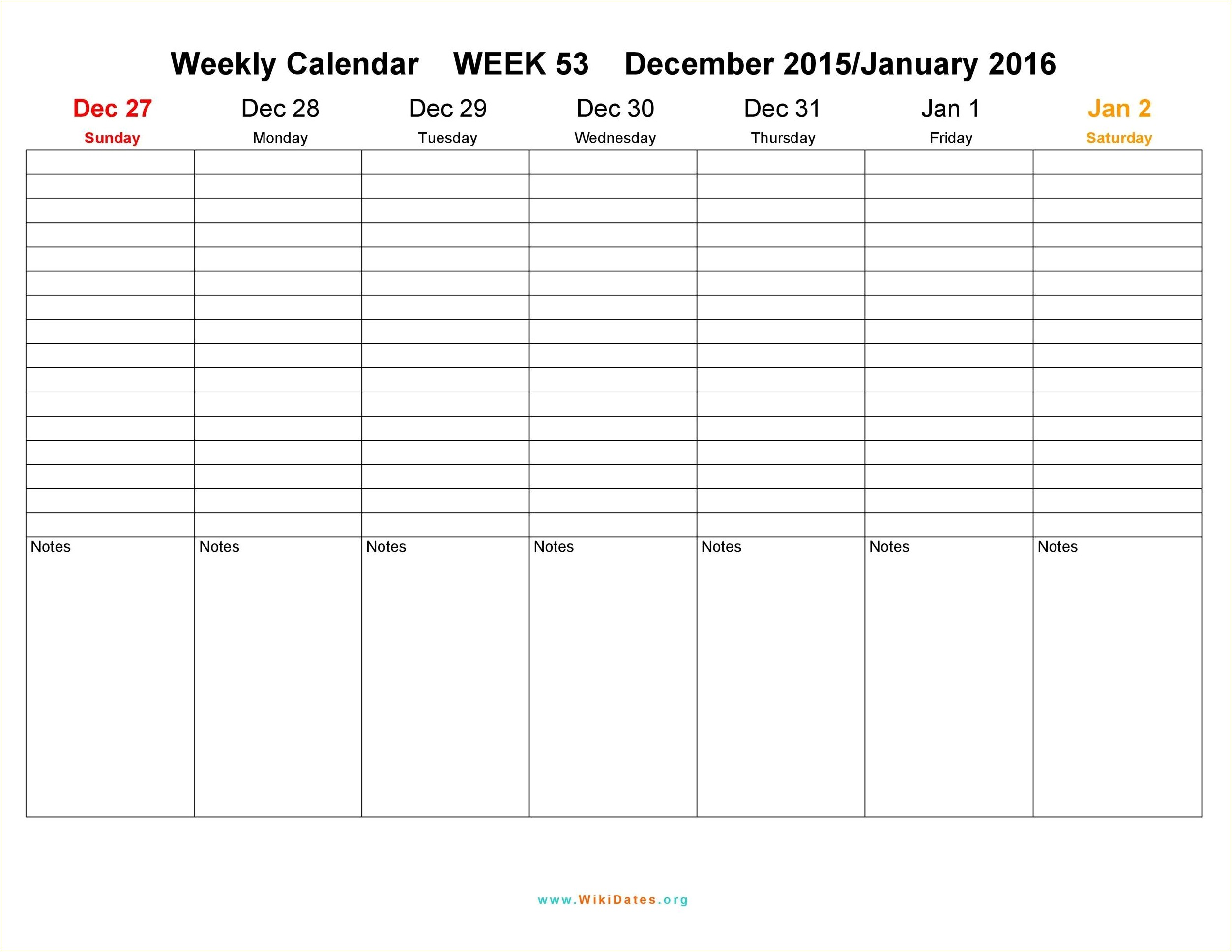 Free Download Blank Weekly Calendar Template