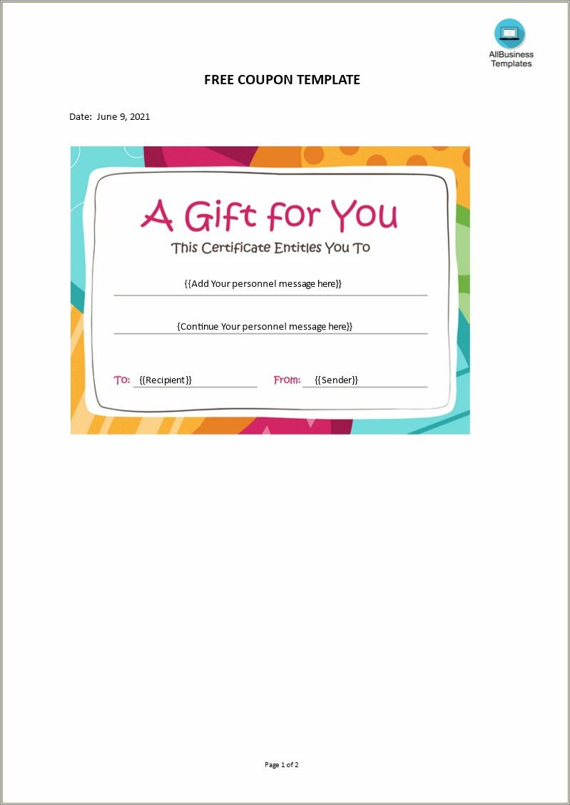 Free Download Gift Certificate Coupon Template