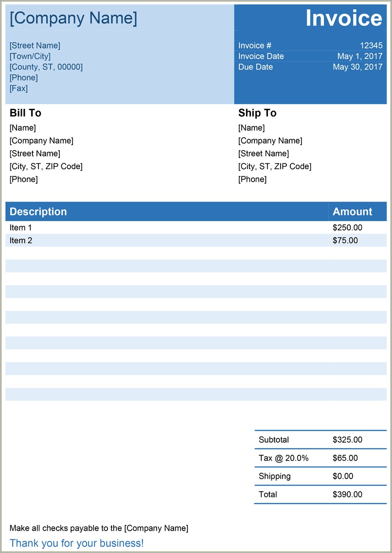 Free Download Invoice Template For Word