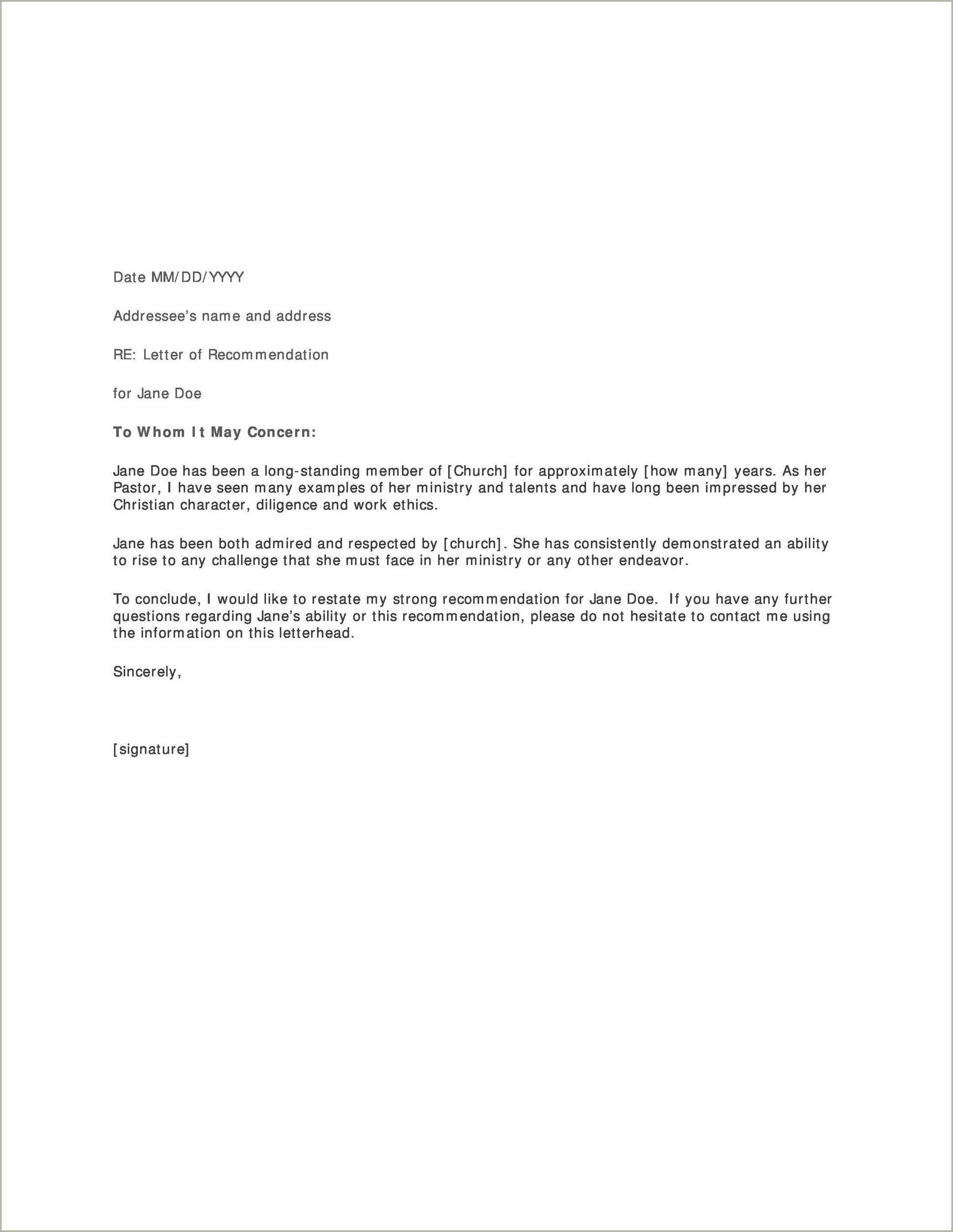 Free Download Letter Template Of Recommendation