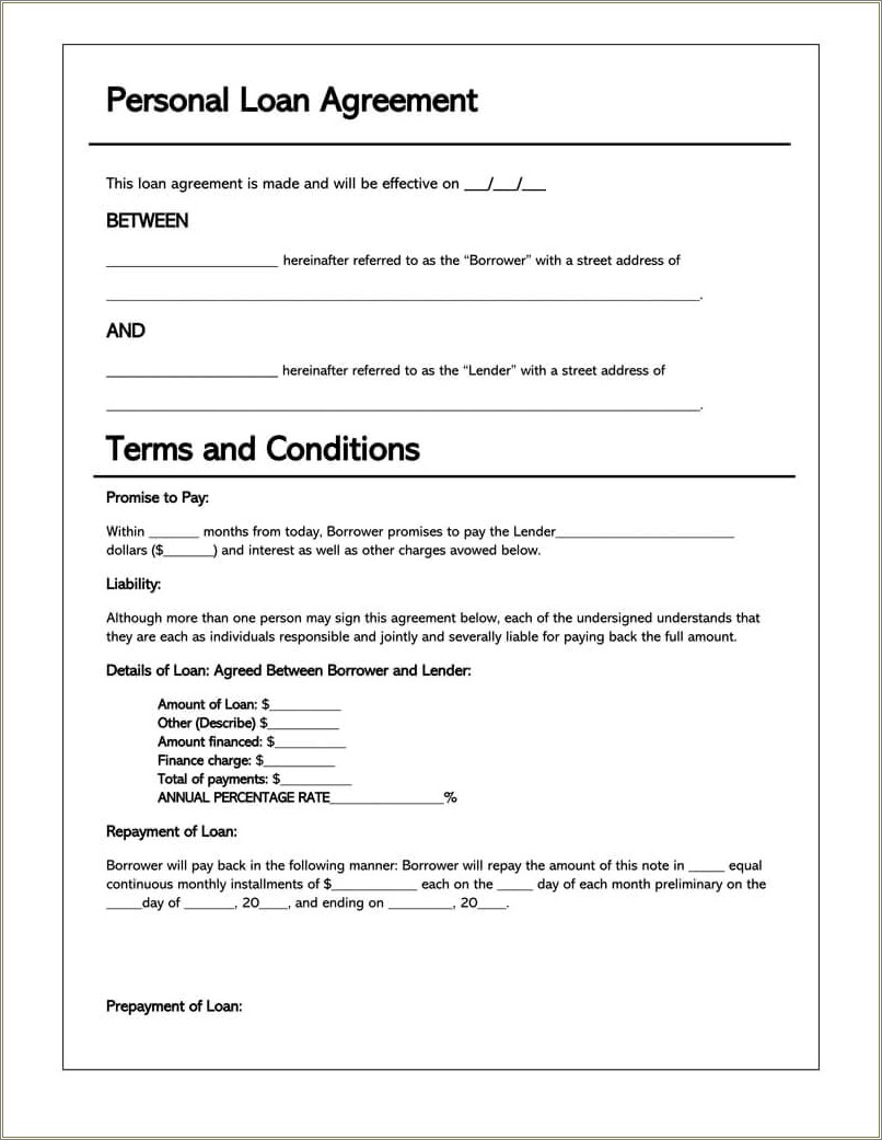 Free Download Personal Loan Contract Template
