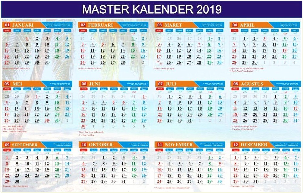 Free Download Template Kalender 2019 Cdr