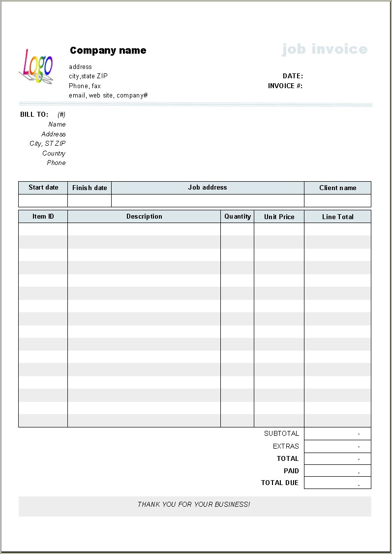 Free Downloadable Invoice Template Excel 2010