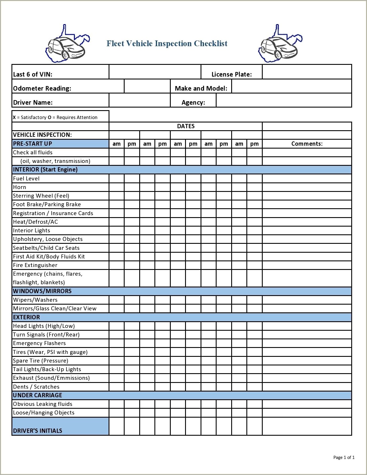 Free Downloadable Pre Trip Inspection Template