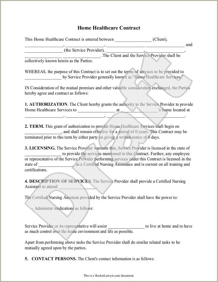 Free Duration Of Care Contract Template