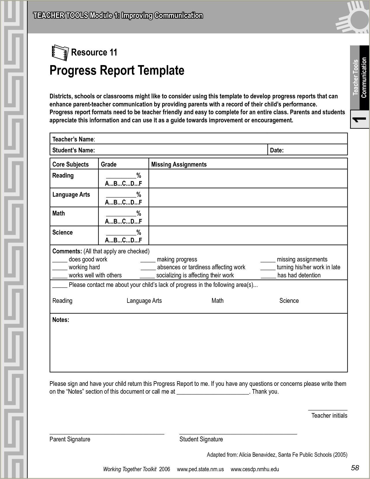 Free Elementary Monthly Progress Report Template