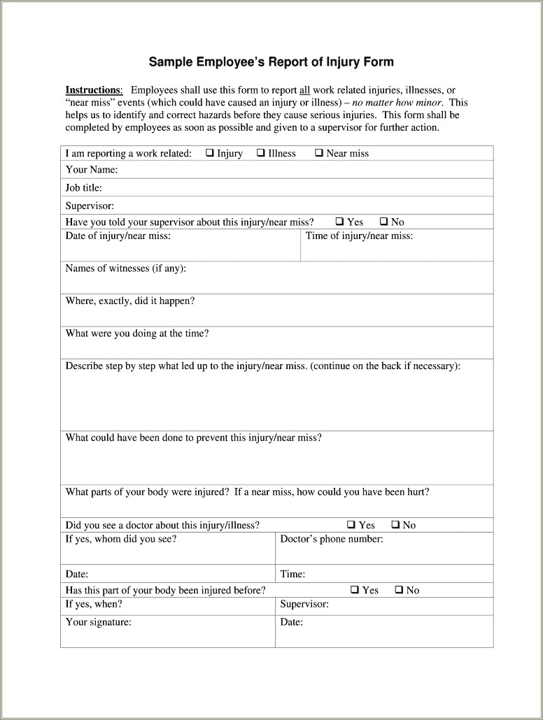 Free Employee Accident Report Form Template