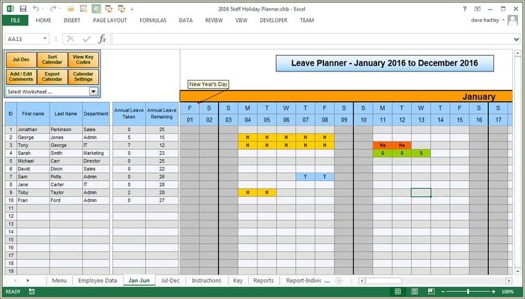 Free Employee Holiday Calendar Excel Template