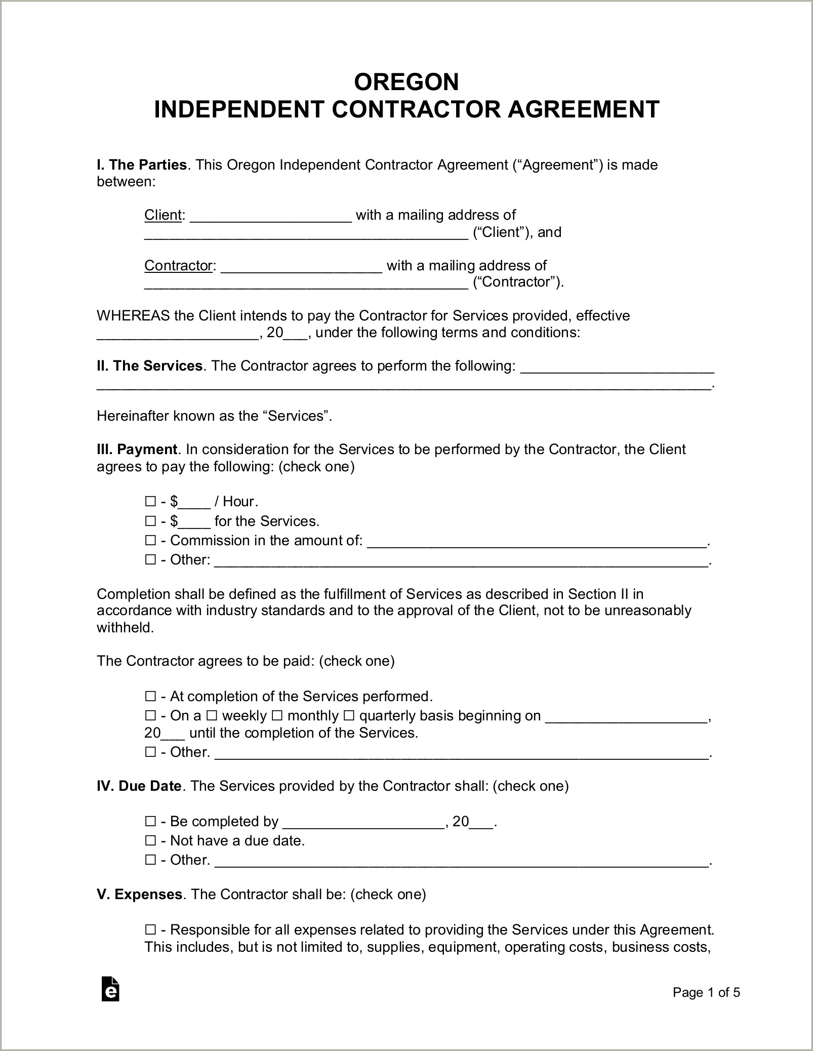 Free Employment Agreements In Oregon Template
