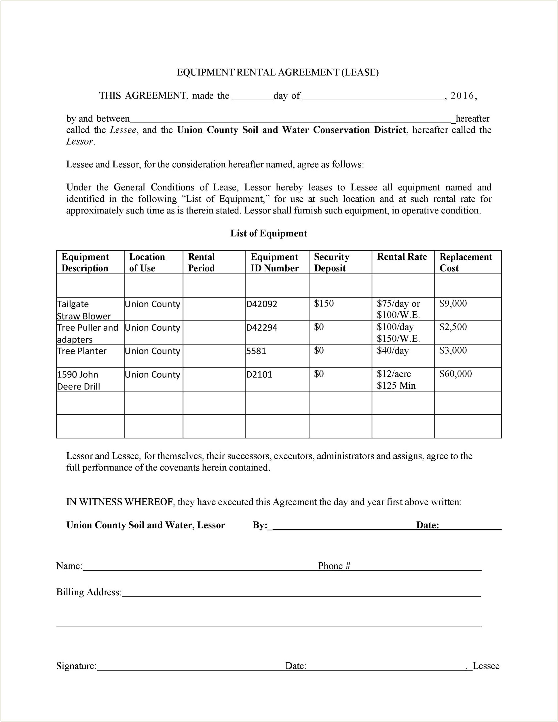 Free Equipment Lease Agreement Template Download
