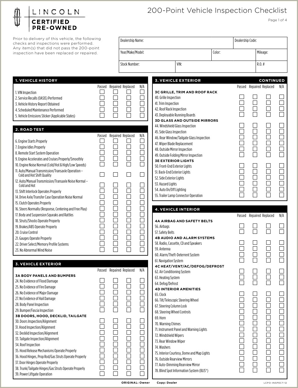 Free Excel Auto Inspection Checklist Templates