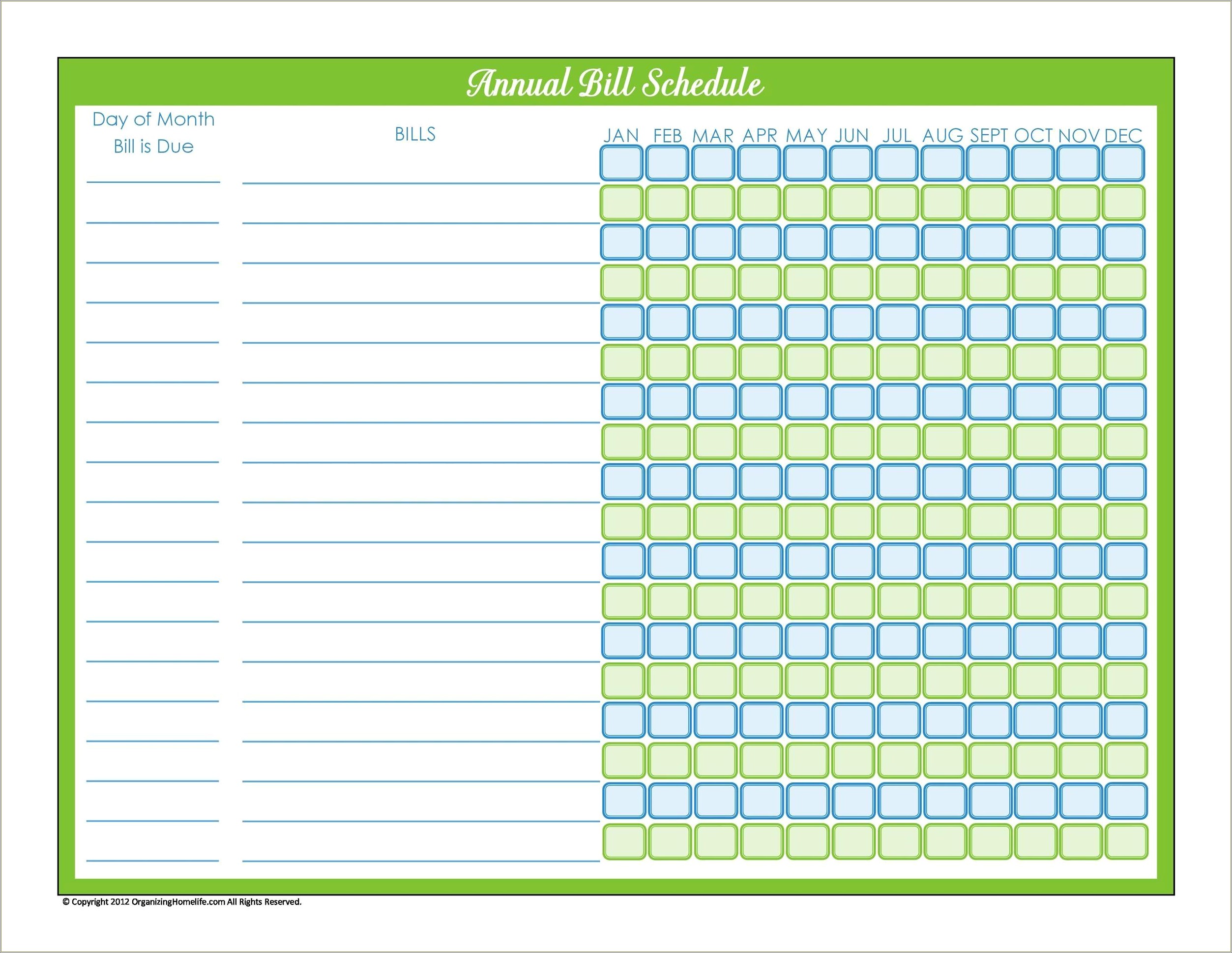 Free Excel Monthly Bills Schedule Template