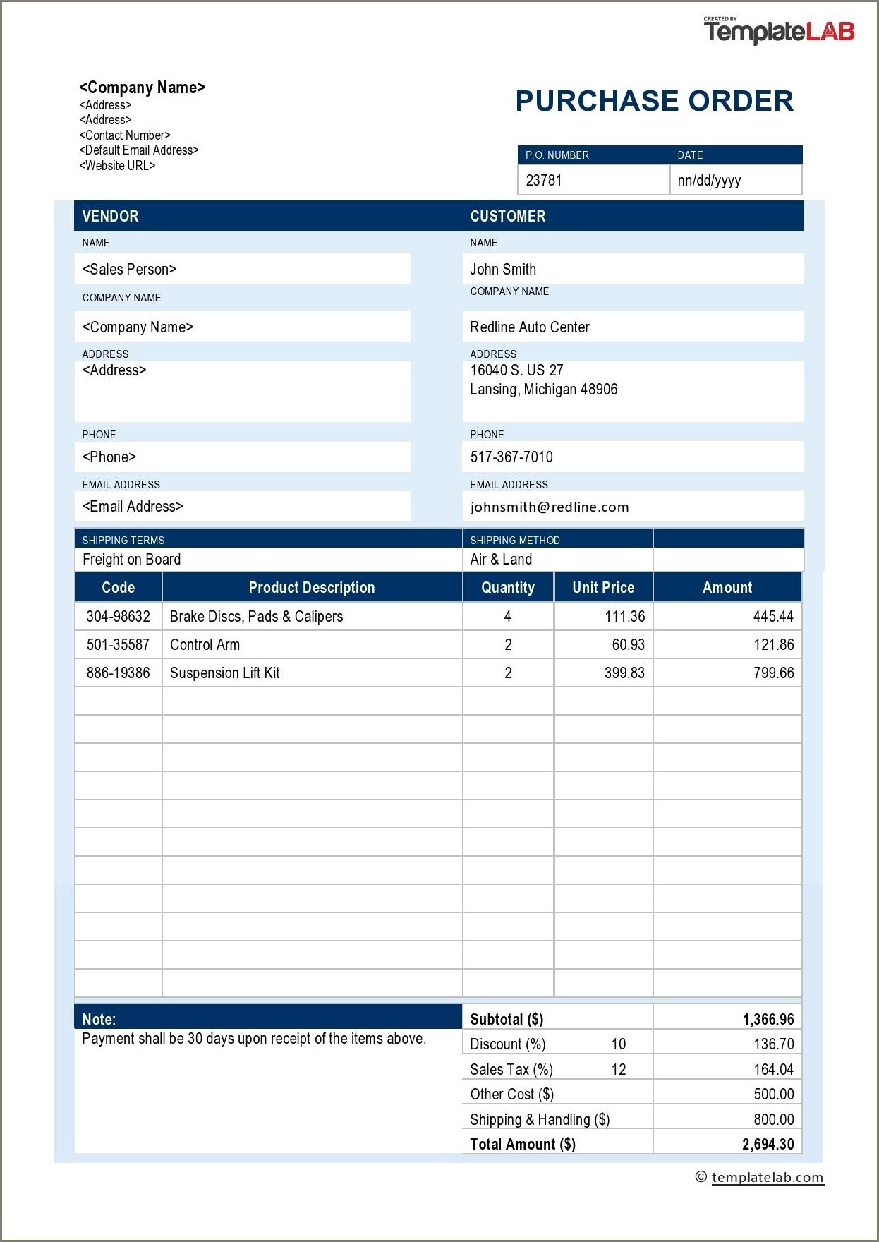 Free Excel Purchase Order Template Uk