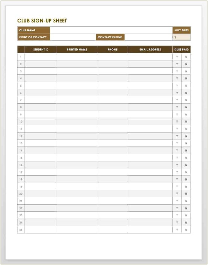 Free Excel Sign Up Sheet Template