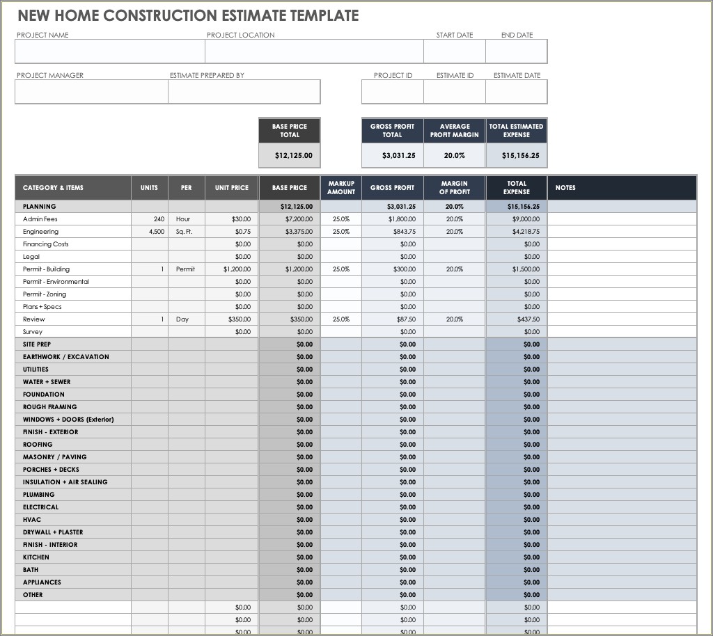 Free Excel Template For Construction Estimating