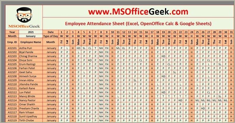 Free Excel Templates For Employee Attendance