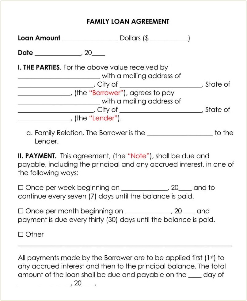 Free Family Loan Agreement Template Scotland