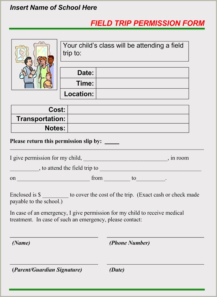 Free Field Trip Template Permission Letter