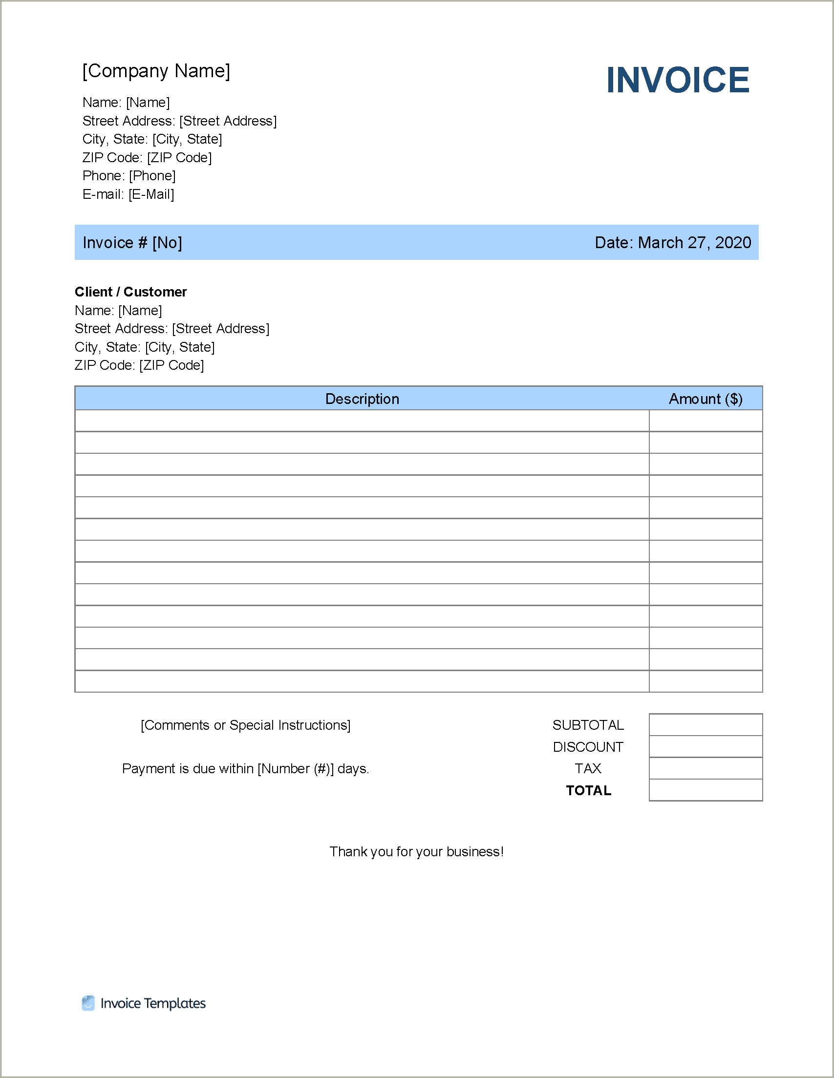 Free Fillable And Printable Invoice Templates
