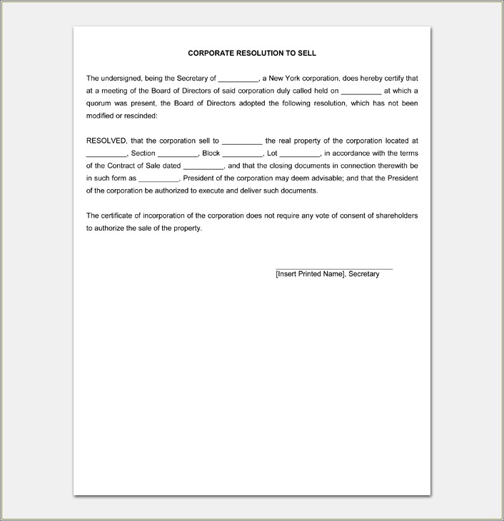 Free Fillable Corporate Resolution Form Template