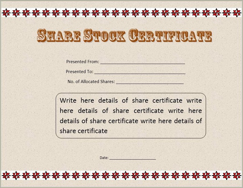 Free Fillable Stock Certificate Template Pdf