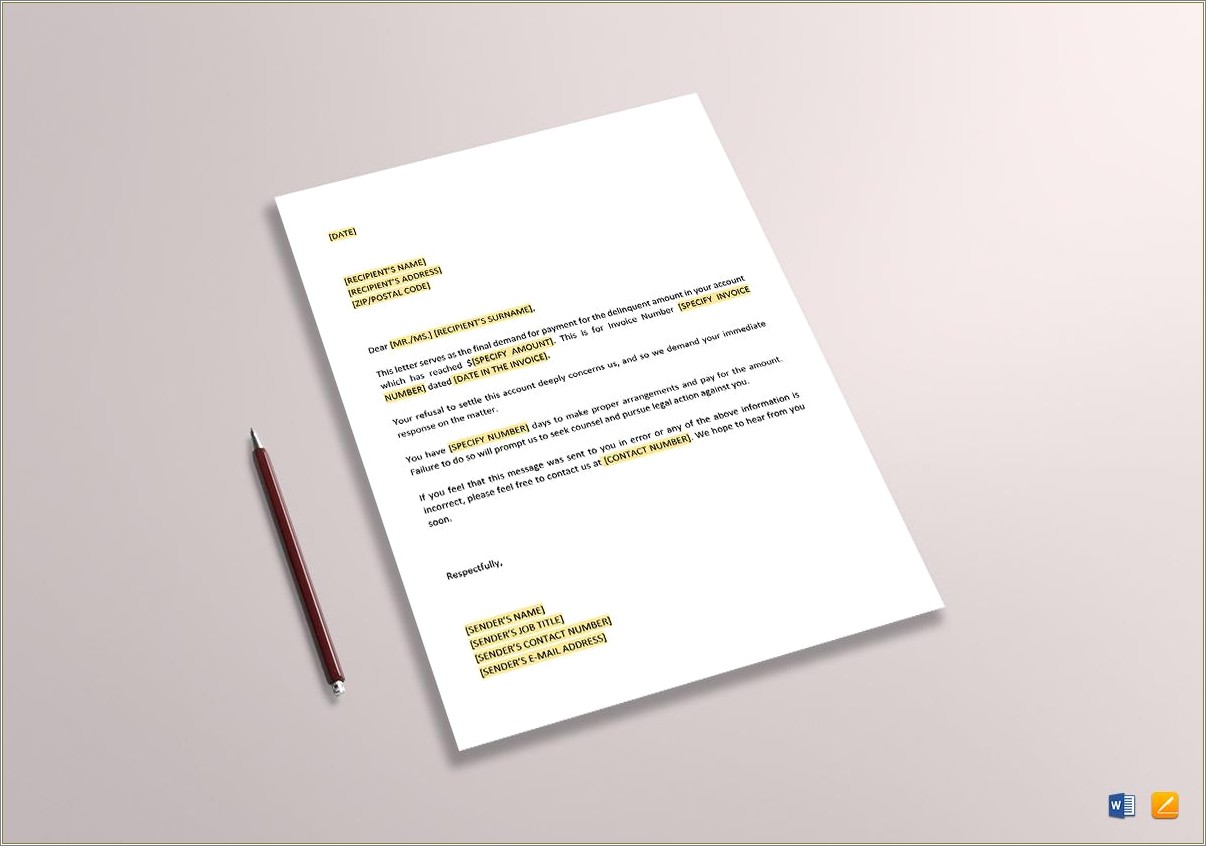 Free Final Demand Payment Letter Template