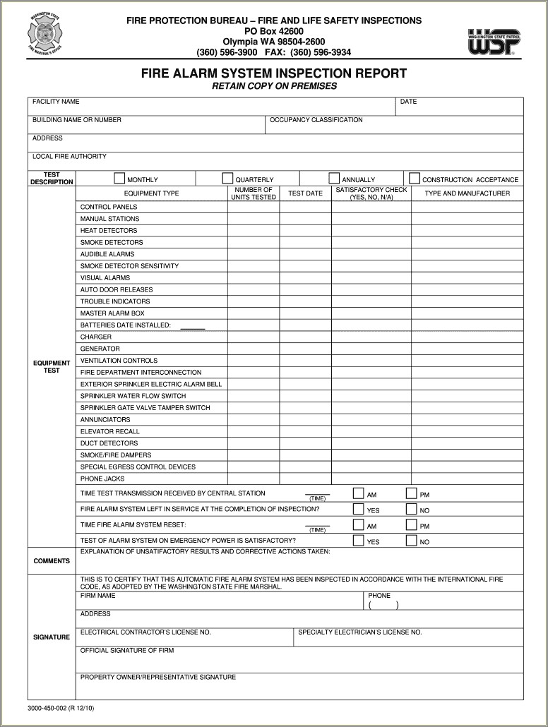 Free Fire Alarm Inspection Report Template