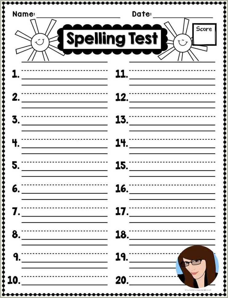 Free First Grade Spelling Test Template