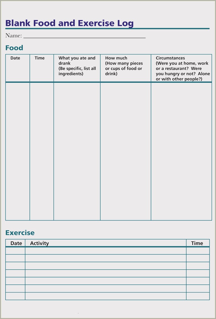 Free Food And Exercise Journal Template
