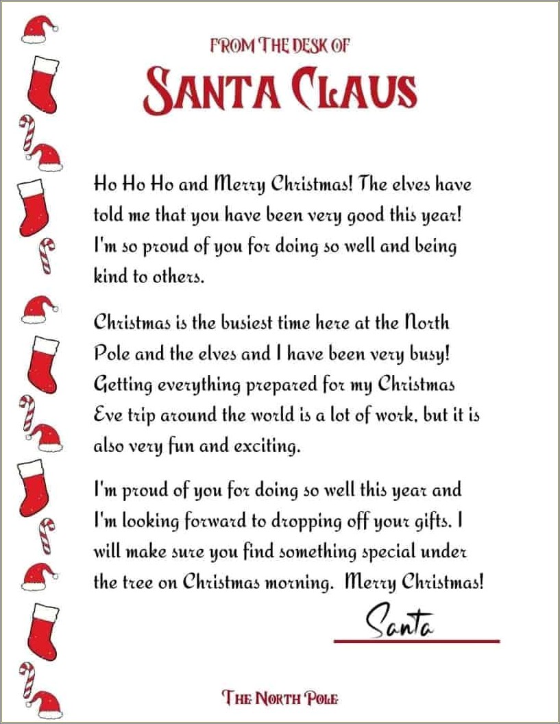 Free From Santa Letter Template Word