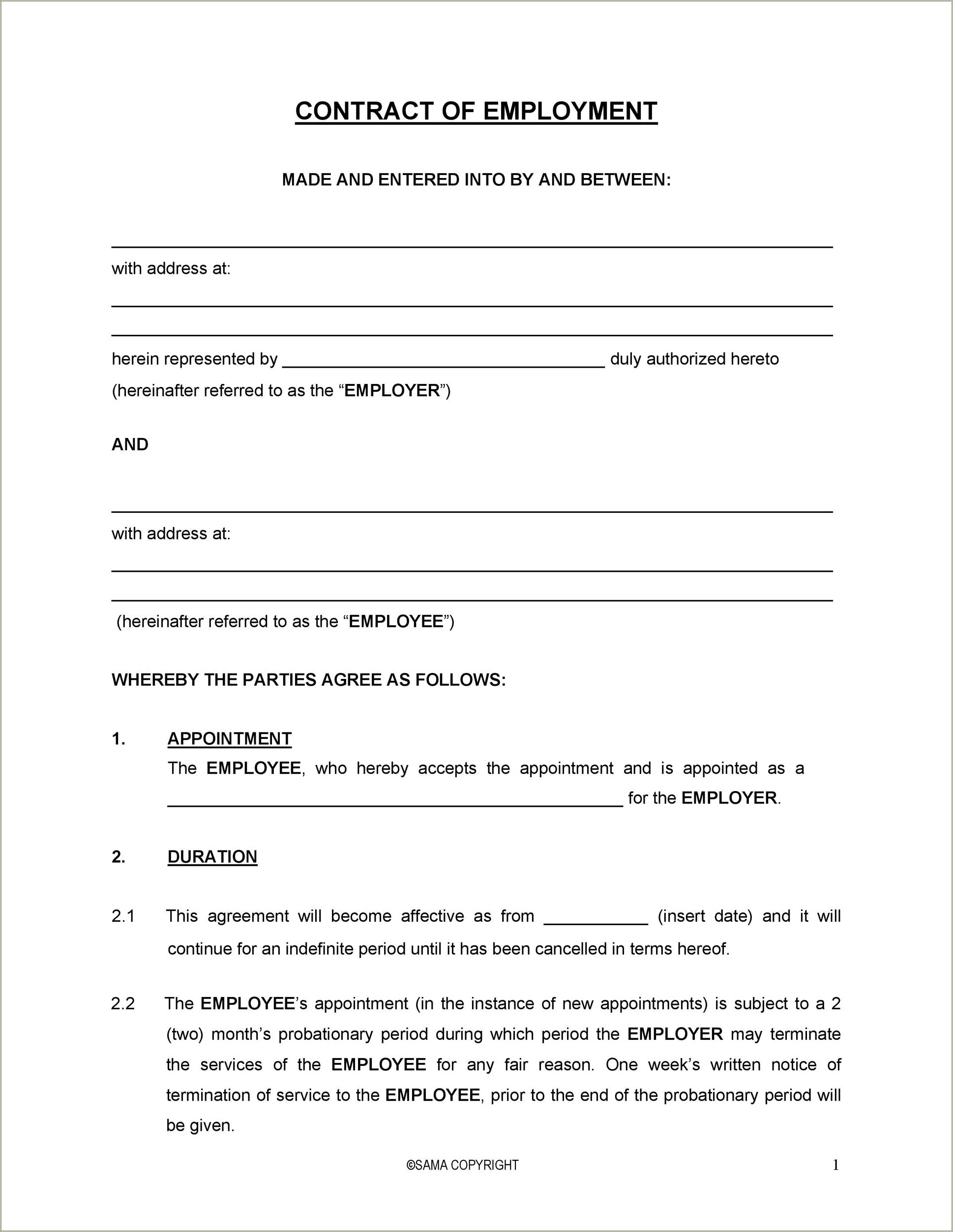 Free Full Time Employment Contract Template
