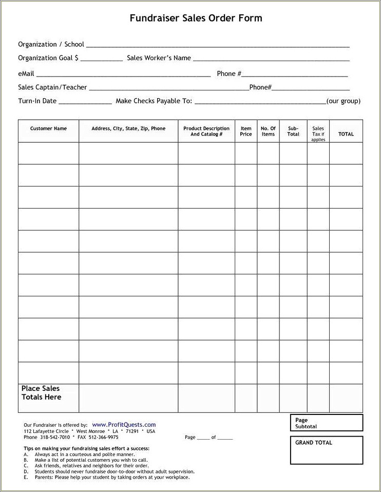 Free Fundraiser Order Form Template Photoshop