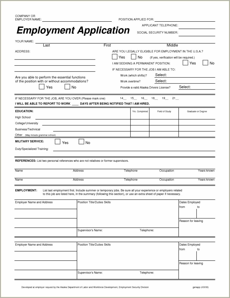 Free General Application For Employment Template
