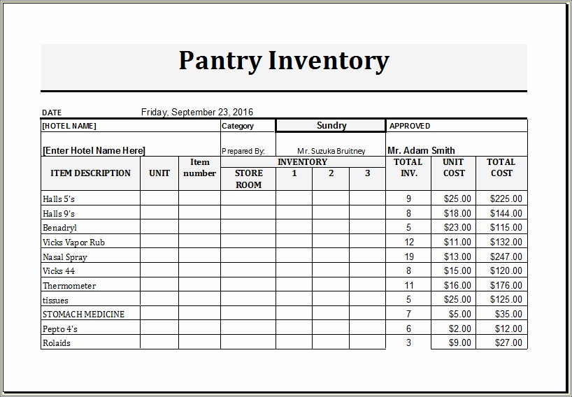 Free Grocery Inventory Template And Orders