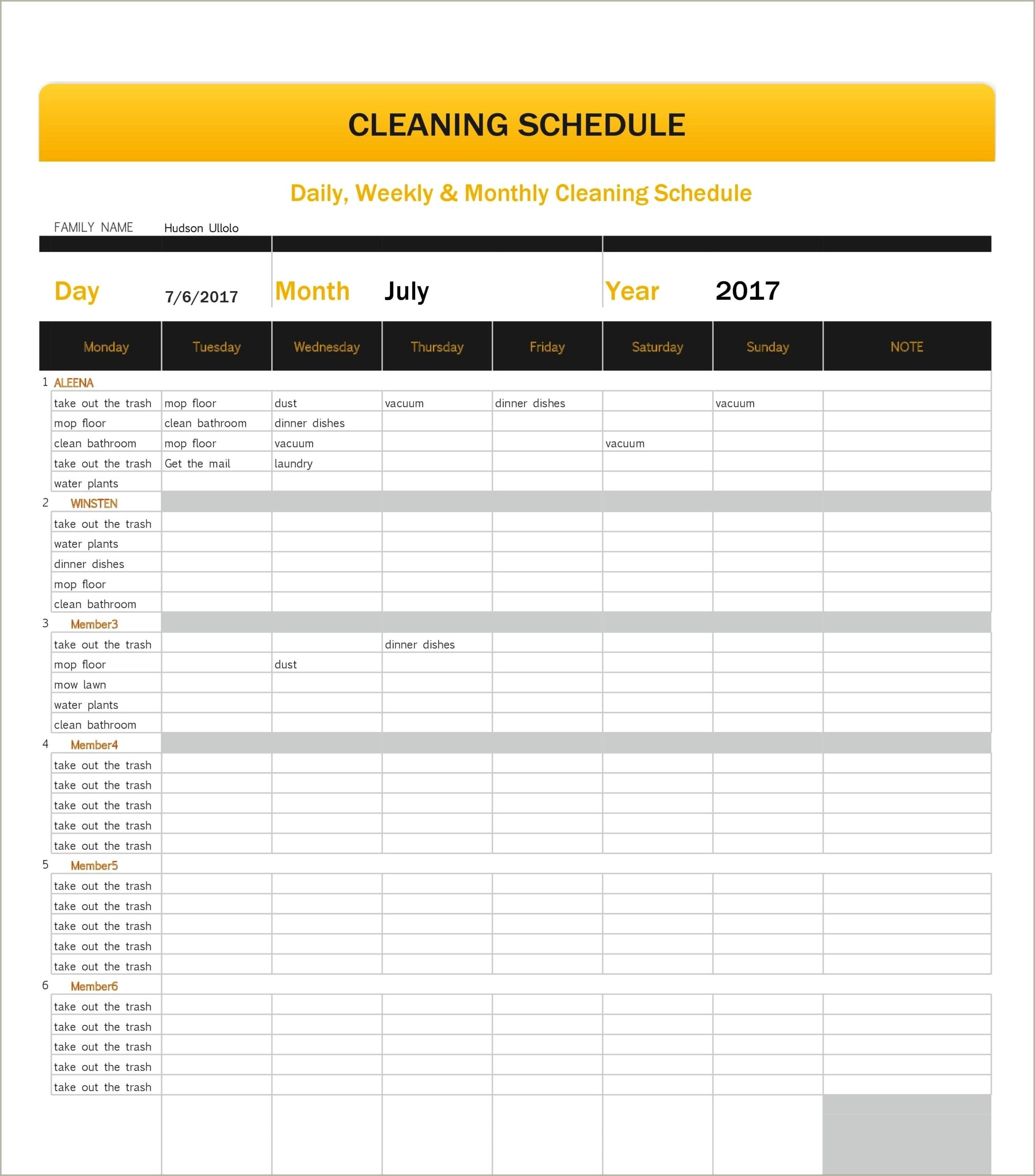 Free Home Cleaning Google Sheets Template